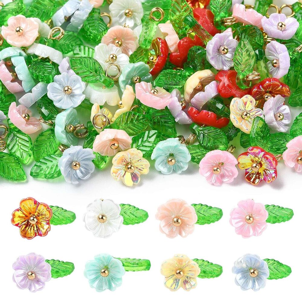 6056 80 Pcs 8 Colors Resin Flower Charms Small Flower Pendants Floral